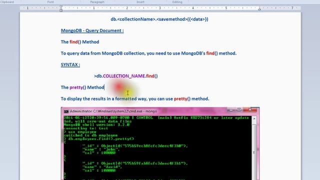FIND  PRETTY METHOD IN  MONGODB DEMO