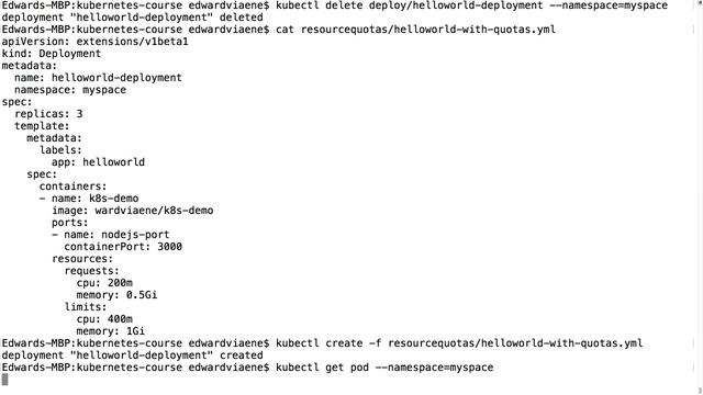 4  Demo Namespace quotas
