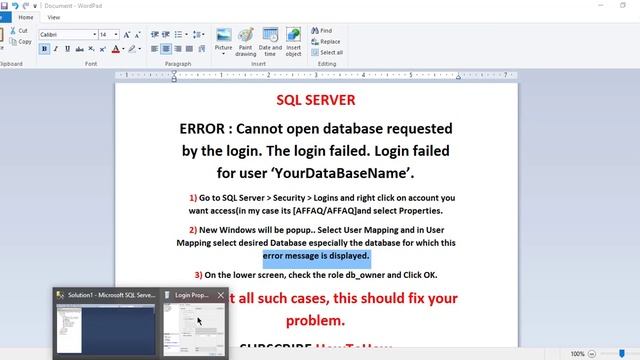 Microsoft login failed. Cannot open database requested by the login. sql server error 18456