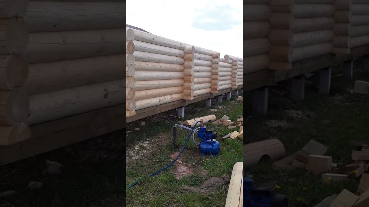 Собираем большую баню из оцилиндровки в Гатчинском районе #стройка #сруб #оцб #бревна