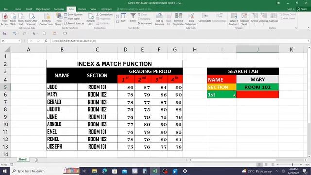 INDEX AND MATCH FUNCTION (Microsoft Office Excel 2016).