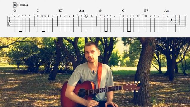 В траве сидел кузнечик - как играть на гитаре аккорды и мелодия для дуэта гитар