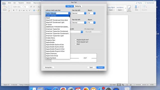 Macbook Word Belgesi İçin Yazı Tipi Sabitleme
