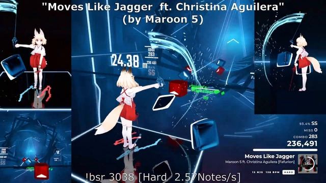 [Beat Saber]"Moves Like Jagger ft. Christina Aguilera" (by Maroon 5) [Hard] / UPDATE 1.24.1