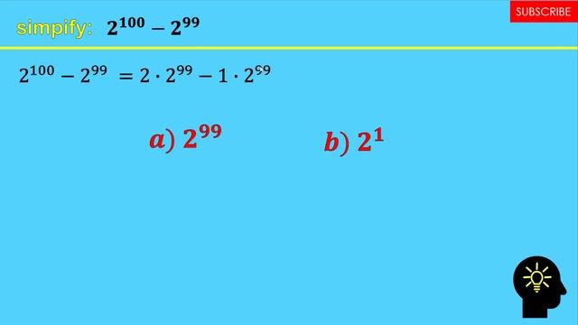 Quiz Challenge - 3: Simplify 2^100-2^99 | Exponential Laws | Rules Of Exponents | Exponent Rules