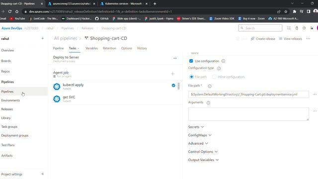 Azure DevOps CI/CD pipeline deploying the docker container by kubernetes cluster through CD pipelin