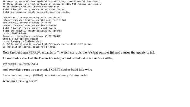 docker build --build-arg loses value and expands to empty string (2 Solutions!!)
