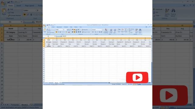 How to use TRANSPOSE function in excel - convert rows to columns and columns to rows - Tamil