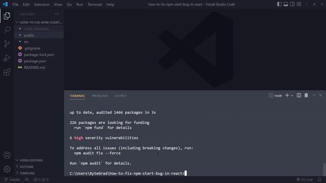 npm start error in React (SOLVED)