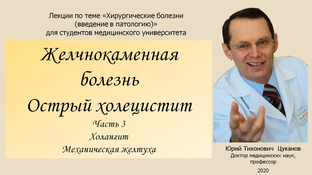 Желчнокаменная болезнь.  Холангиты.  Желтуха.  Часть 3. Лекция для студентов медуниверситета.