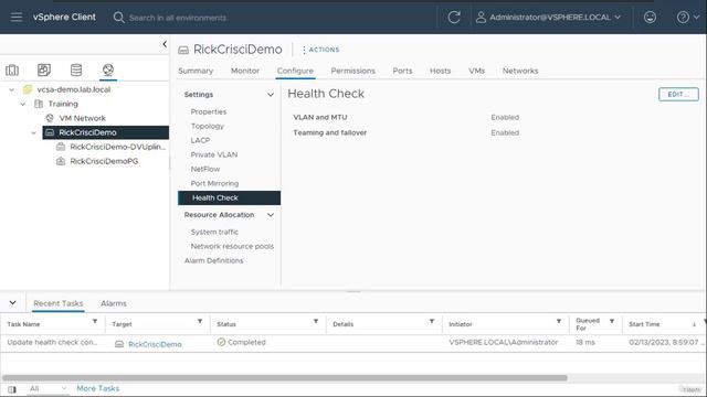 28. Demo vSphere Distributed Switch Health Check