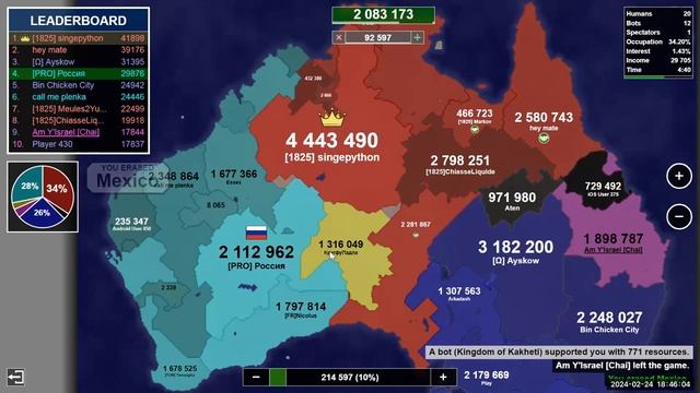 Играю на карте Австралии в команде в игре Territorial.io