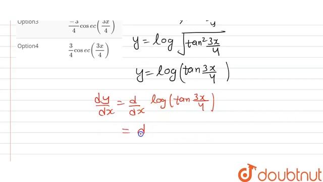 If `y=logsqrt((1-cos((3x)/(2)))/(1+cos ((3x)/(2)))),"then "dy/dx=`
