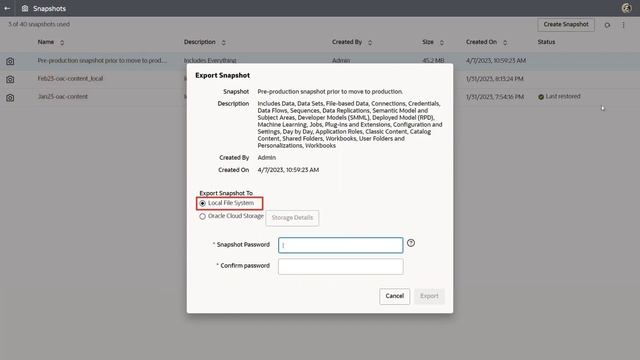 Use Snapshots to Migrate and Restore Data in Oracle Analytics