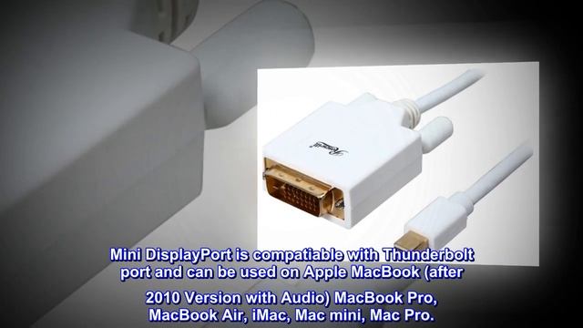 Mini DisplayPort to DVI Cable, White, 6 Feet Mini DP to DVI Cable with Gold Plated Connector