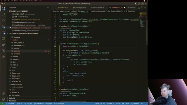 Stream archive: Axum  Rust backend for a todo app 2022-10-11