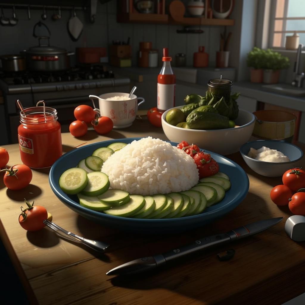 Мукбанг-обжор. Рис, кетчуп и витаминный салат.  #влог #мужскаякухня  #еда