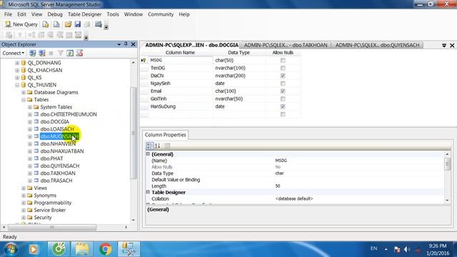 Phần mềm Quản lý thư viện (Sinh viên) - database part 1