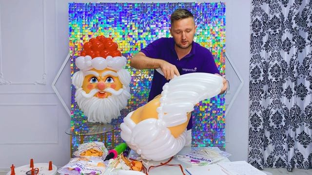 Урок 27.  Голова Деда Мороза от художника по воздушным шарам Сергея Шевченко