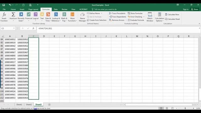 Using the Exact Formula to Compare 2 Sets of Data in Excel