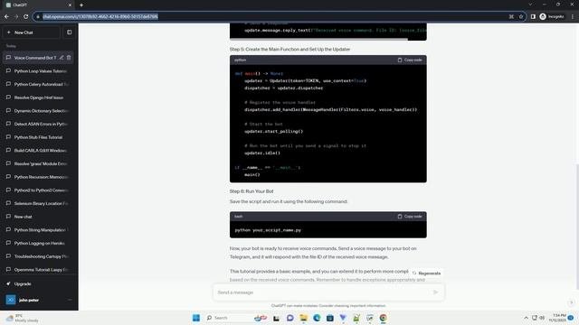 Send voice command to telegram bot using python telegram bot Package