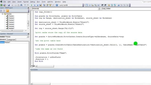 VBA code to create pivot table , add rows field, column field,value field, refresh pivot table