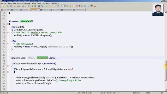How to make simple web chat application using JAVA (Easy Way) (Step-11 check.js (reloadData method)