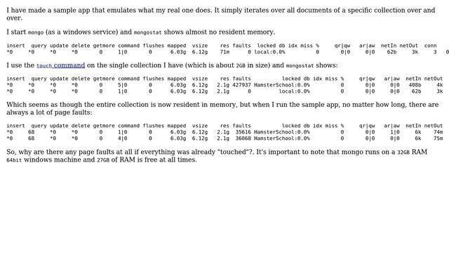 Databases: MongoDB Page Faults Even When All Data Is In Resident In RAM