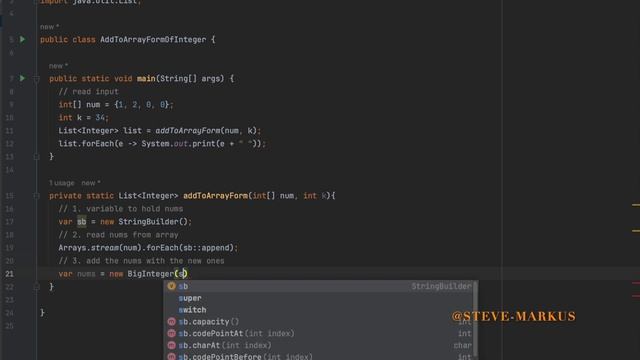 Add to Array Form of Integer (LeetCode 989 problem) - Java - Guide step by step