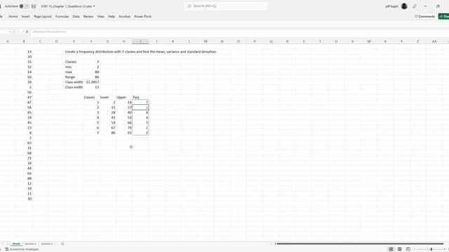 Using Excel to create a frequency distribution as well as mean & standard deviation