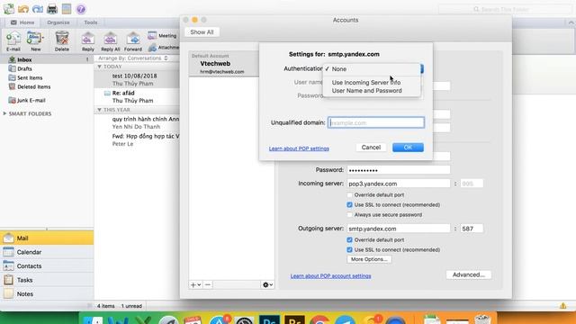 Set up or recover Yandex (POP or IMAP) email in Outlook for Mac 2011