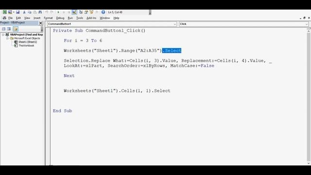 Excel vba replace data in one time