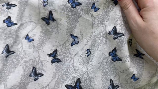 Лён   серого цвета с принтом  бабочки 20484