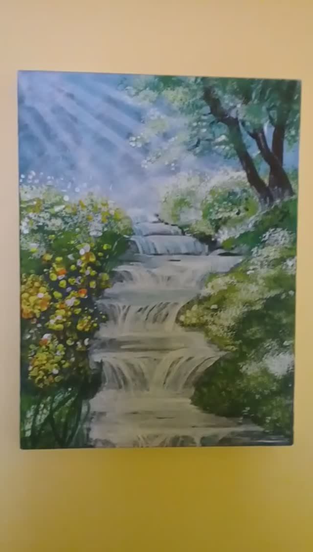 Картина "Весенний водопад" Ручная работа, акрил