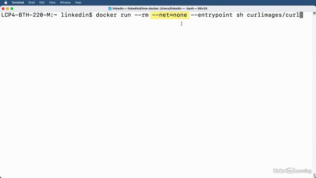 7.5_Disabling networking with the none driver - Docker Essential Training