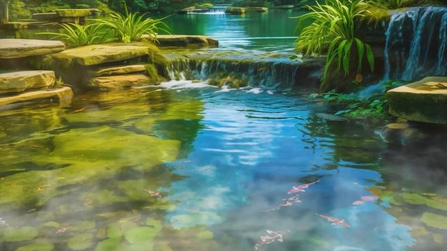 Relaxing Piano Music with Sounds of Nature - Bamboo Water Fountain, Healing Piano Music, Deep Sleep