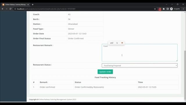 Online Railway Catering Management System using PHP and MySQL | PHPGurukul