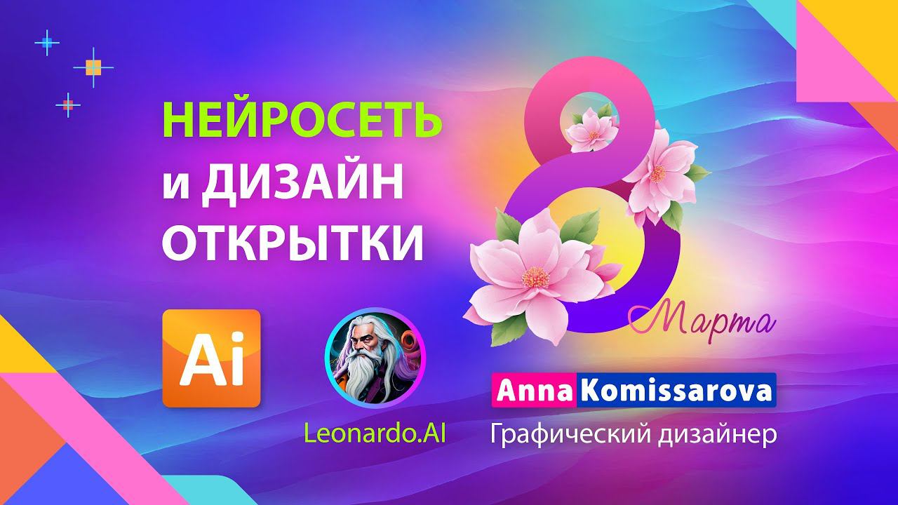 Нейросеть и дизайн открытки 8 Марта в Adobe Illustrator