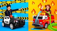 Fire Trucks vs Cop - Funny Kids Videos and Stories