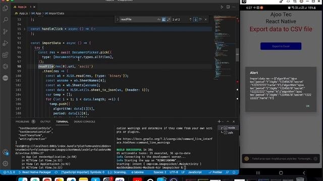 How to read data from a csv file in a React Native?  in Hindi