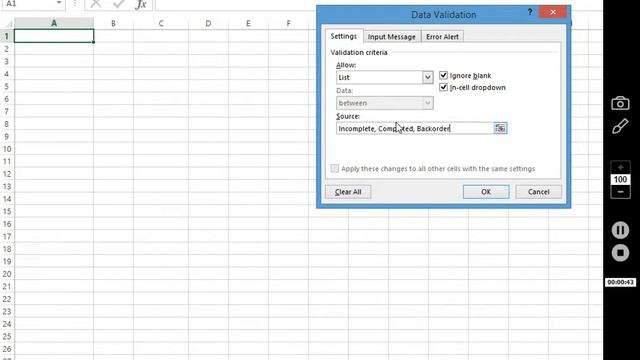 Microsoft Excel 2013 Data Validation