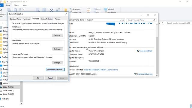 How to install Apache Tomcat 8.5.16 from Zip Archive in Windows