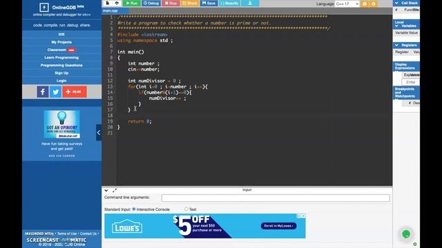Demo 4.4 Loops - Prime Number