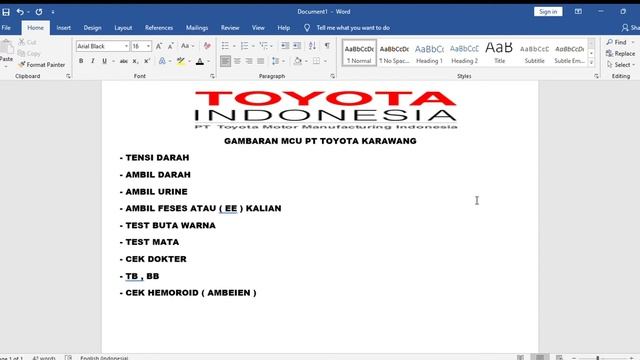 Tips & Trik Lolos MCU PT Toyota motor manufacturing Indonesia / PT Toyota Karawang