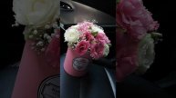 Коробка с эустомами. Букет в круглой коробке с эустомами