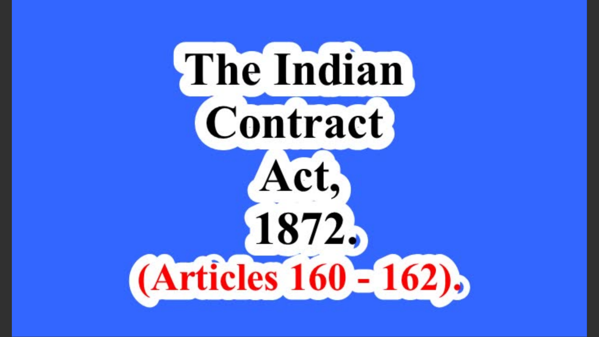The Indian Contract Act, 1872. (Articles 160 – 162).