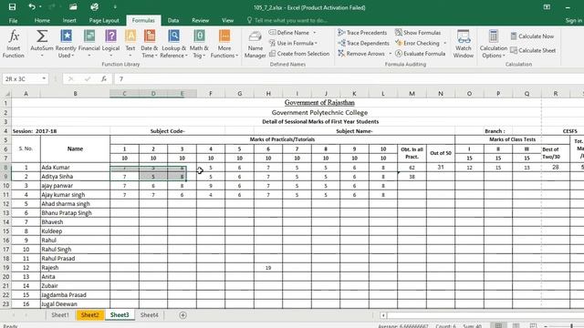 105 UNIT 7 Excel Formula TAB