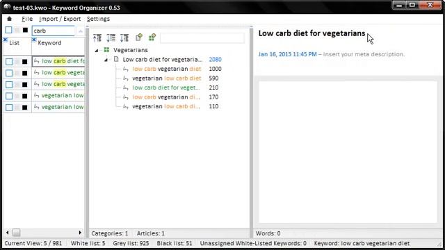 Keyword Organizer   Software for building SEO optimized content websites   organize keywords