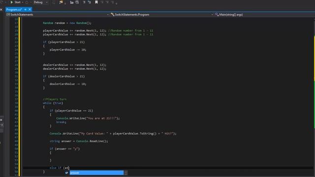 C# .NET Tutorial  8   Black Jack game using Loops