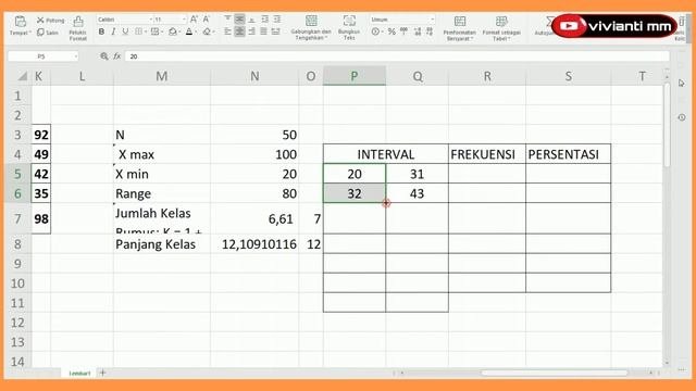 TUTORIAL MEMBUAT TABEL FREKUENSI DAN KELAS INTERVAL MENGGUNAKAN MICROSOFT EXCEL